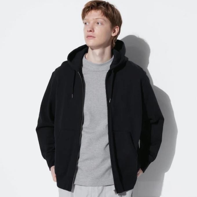 UNIQLO Men Jacket Jaket Pria Sweat Hoodie Retsleting Black Hitam
