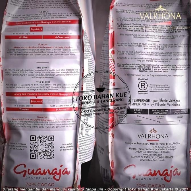 

Promo Valrhona Guanaja 70% Dark Chocolate 100Gr Couverture Coklat Coin Pahit