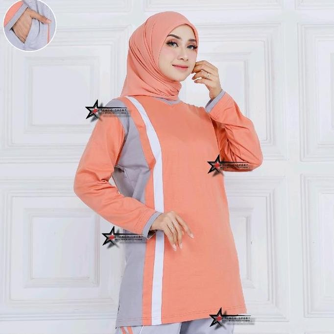 Jual Murah Atasan Kaos Olahraga Senam Tunik Muslimah /  Atasan Baju Olahraga Wanita Muslimah Syar'I 