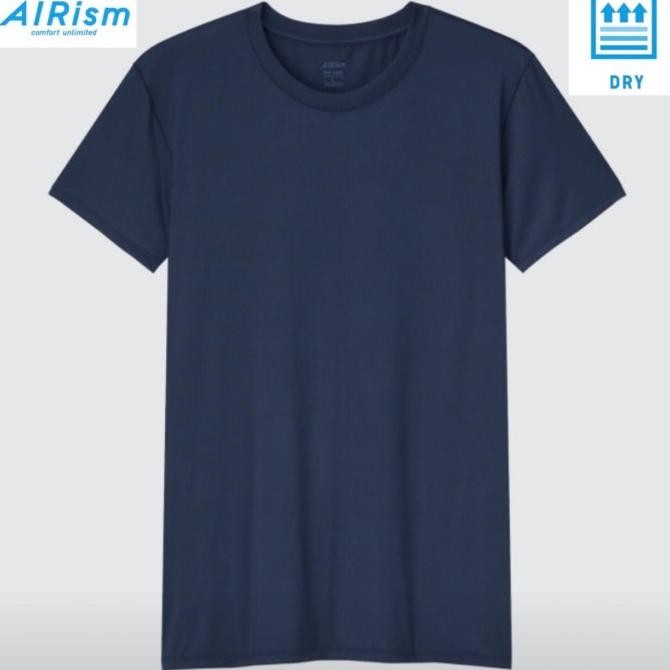 UNIQLO AIRism T-Shirt Kaos Dalam Pria Crew Neck Lengan Pendek Navy