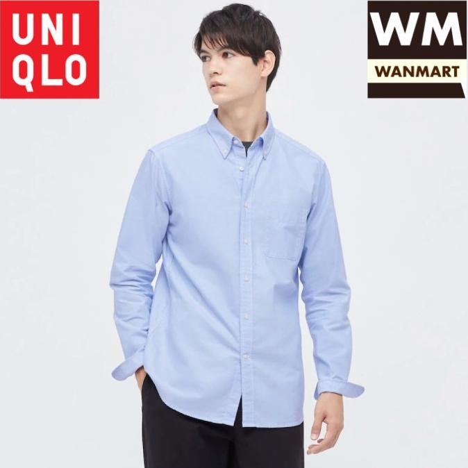 UNIQLO Men Shirt Kemeja Oxford Pria Slim Fit Lengan Panjang Blue