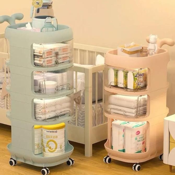 Rak Troli Bayi 3 Susun Roda | Rak Penyimpanan Serbaguna | Troli Penyimpanan