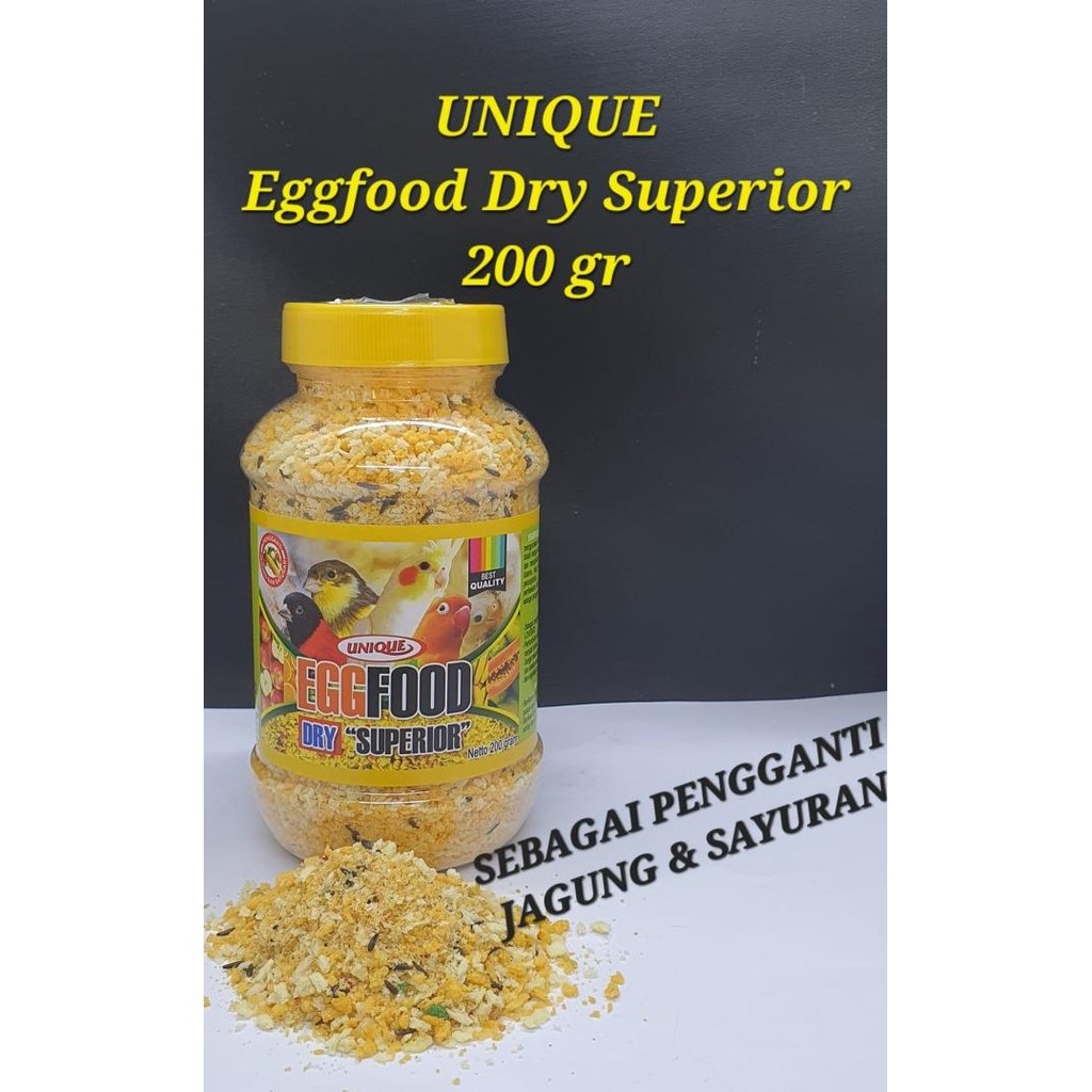 

ready UNIQUE UNIK EGGFOOD DRY SUPERIOR 200 GRAM PENGGANTI JAGUNG & KANGKUNG