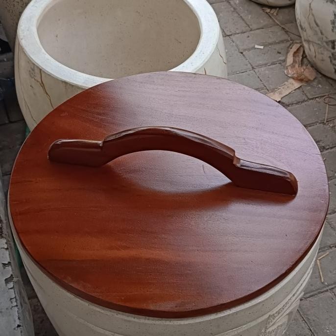 BEBAS ONGKIR - tutup gentong kayu bak mandi teraso Diameter 35,45,55cm plitur/mentah/jati/bukan jati
