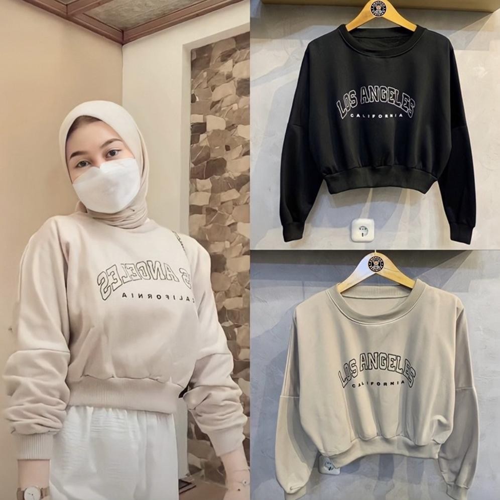 rd-67 HRN-813 (PS) CROOPE LOS ANGELES Sweater Crope Ala Korea Crewneck Sweatshirt Kpop Wanita Kekini