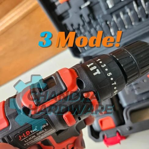 ready  BOR CORDLESS JLD 36V BATERAI IMPACT DRILL TOOL KIT AKSESORIS LENGKAP murah