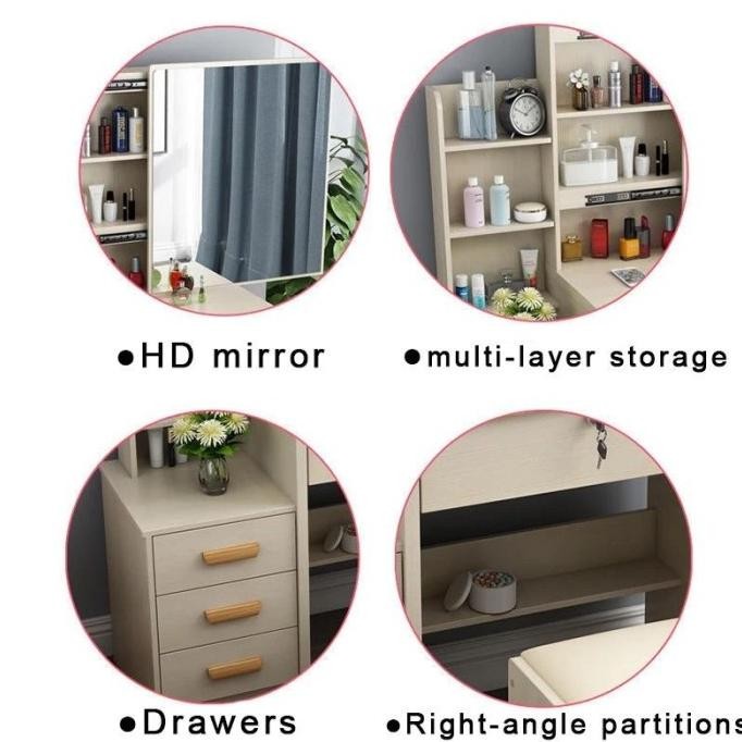 Meja Rias Putih Lampu LED / Meja Rias Kaca Sliding Minimalis / Meja Rias Aesthetic