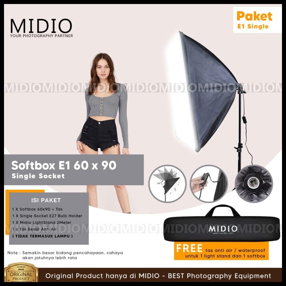 PAKET SOFTBOX MIDIO E1 SOFTBOX 60X90 + STAND 2M LAMPU VLOG YOUTUBER