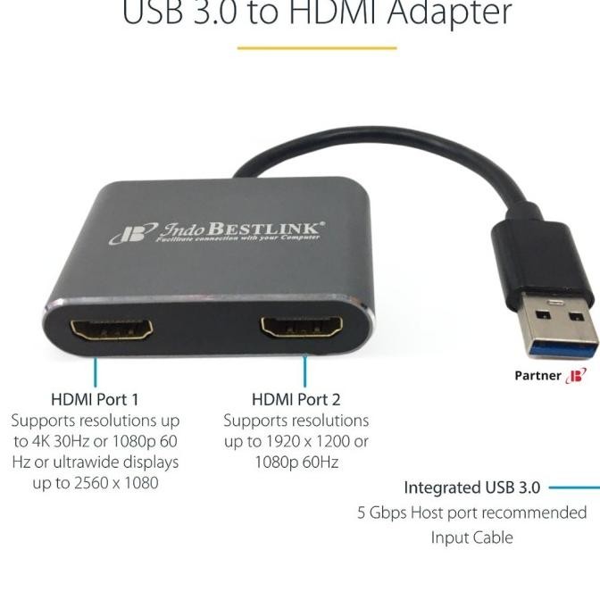 NEW USB 3.0 to Dual HDMI Adapter / Converter USB 3.0 To HDMI 2 Female