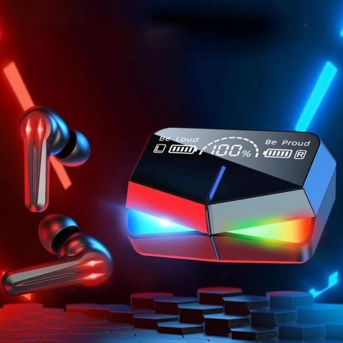 FLUFFY - HEADSET BLUETOOTH TWS M28 EARPHONE M28 GAMING WIRELESS LED