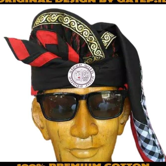 UDENG PECALANG BALI IKAT KEPALA SETENGAH JADI HITAM POLOS TEPI SONGKET