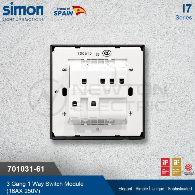 Miliki Simon I7 Saklar 3 Gang 1 Arah - Grey (Tanpa Frame)