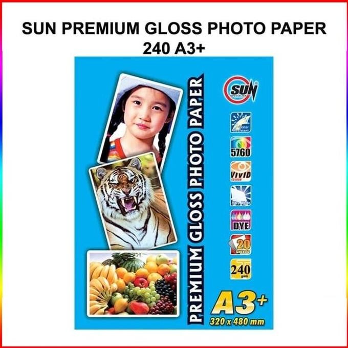

Kertas Foto Glossy A3+ / A3 Plus Premium - Sun Premium Gloss Photo Glossy Paper Ketebalan 210, 240, 265 Gsm ( Support Epson/Canon/Hp/Brother Ori (Dye ) - 664, 003, 673, 001 ) Terbaru