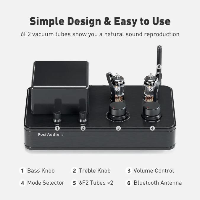 Fosi Audio T3 Class Ab 2.1 Amplifier Tube Ecf80 2X50W+Sub Out Original