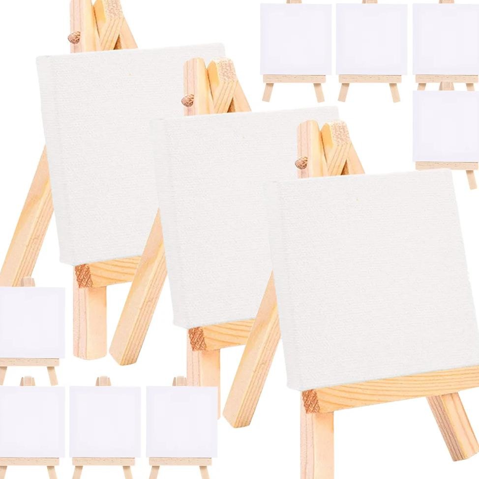 

18 Pcs Mini Canvas Panels Wooden Painting Stand Set Delicate Easel Triangle Structure Decorative Frame Multi Function Oil
