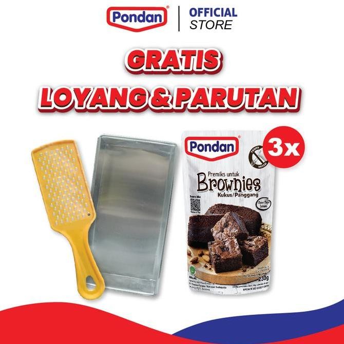

(GRATIS LOYANG & PARUTAN) 3pcs Pondan Brownies Kukus/Panggang 230 g Tepung Premiks Terlaris