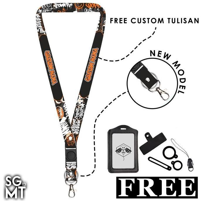 

Lanyard Custom Nama ID Card Name Tag 2 cm Double Pengait Ring Silver - Desain Grafity Series murah