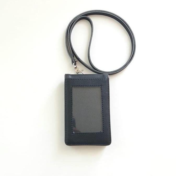 

ID Card Holder Name Tag Kulit Dua Sisi Bolak Balik Mika Kancing Hitam murah