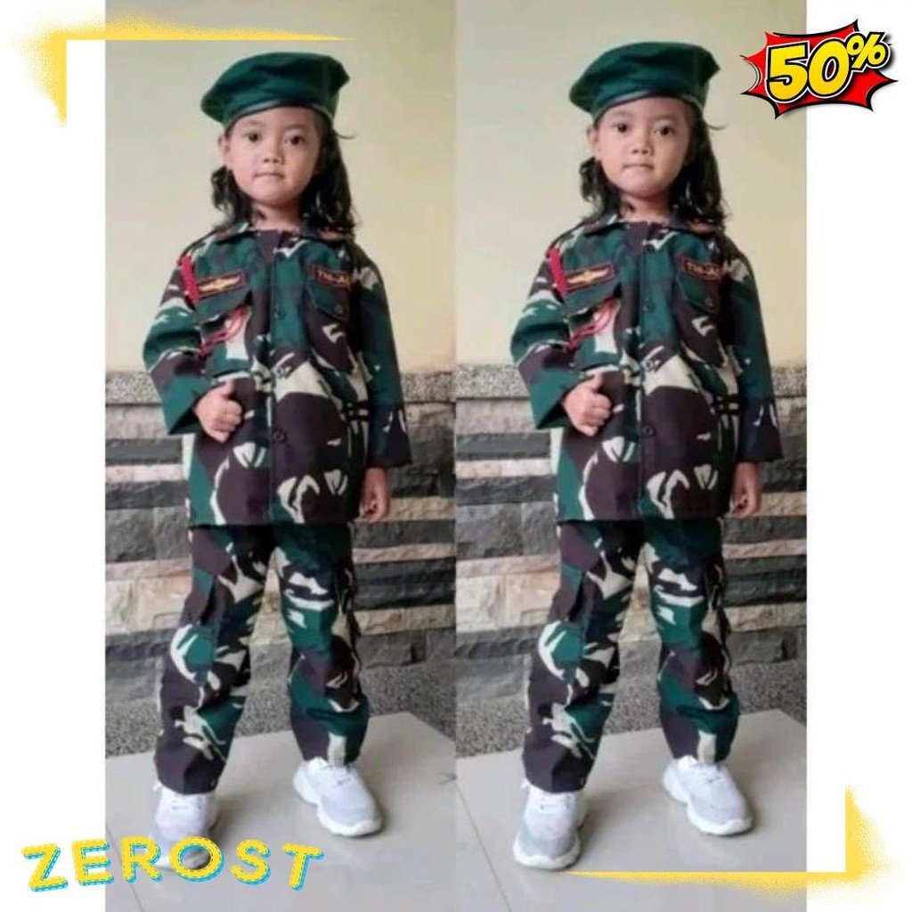 Paket Komplit Baju Seragam Tentara Tni Ad Anak Loreng Au Army Kostum Karnaval Seragam Profesi Anak L