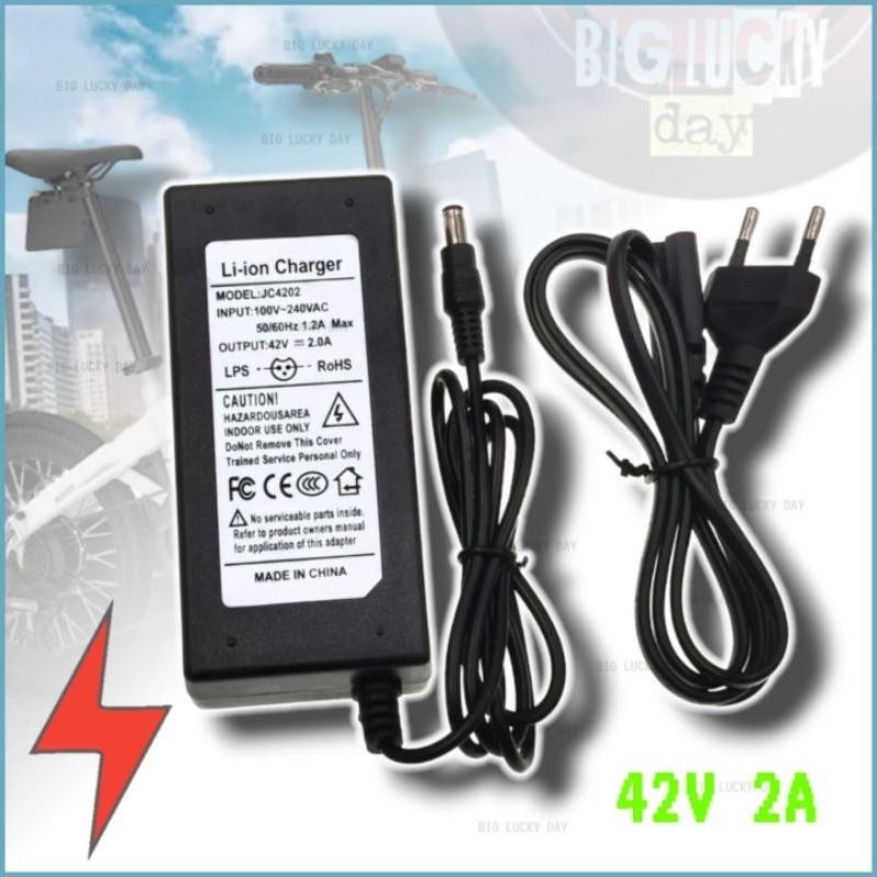 Premium Charger 36V Lithium Output 42V 2A Scooter Listrik Exotic Inokim Light Fiido Dyu Himo Cas Bat