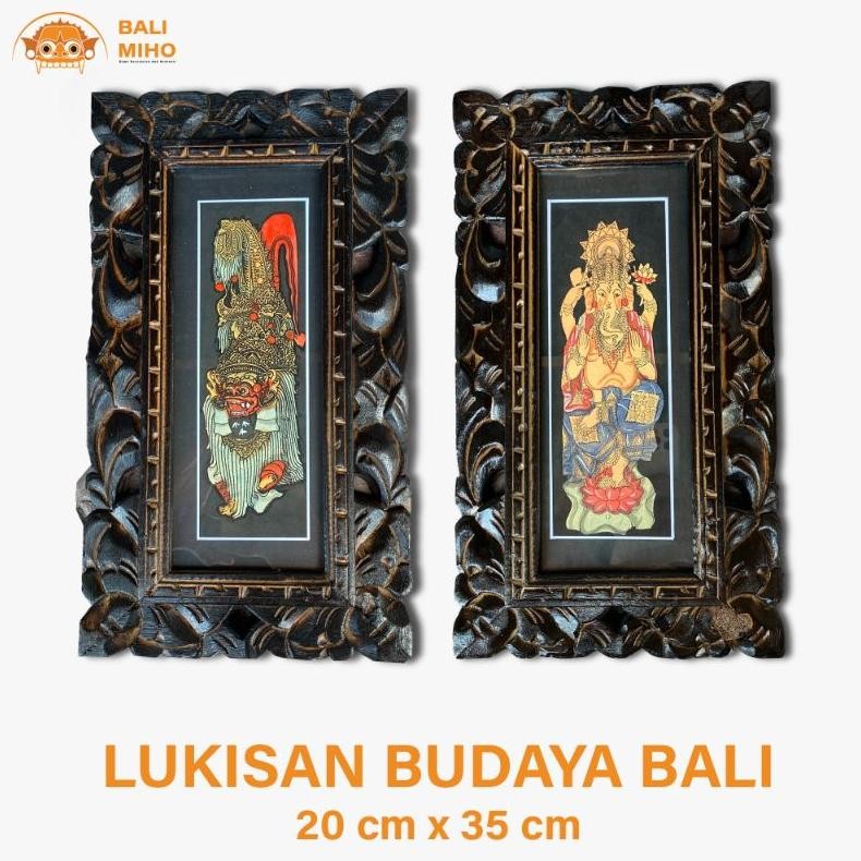 Living Lukisan Tradisi Bali 20 X35 Cm - Lukisan Bingkai Bali - Bingkai Kayu Bali - Lukisan Bali - Lu