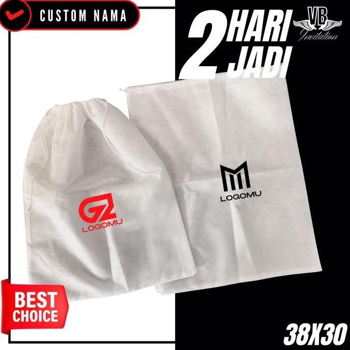 ( Isi 100 Biji ) Dustbag Serut Free Custom Sablon Logo Dustbag Sepatu / Tas / Serbaguna Serut 30.38 