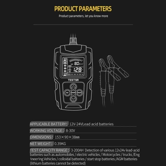 Foxsur Fbt-200 Tester Aki Life Detector System 3Ah-200Ah Dengan Lcd - Asli