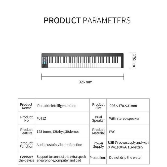 Benston Music- 61-tuts piano lipat, piano elektrik pintar 61-tuts bluetooth keyboard portabel keyboa