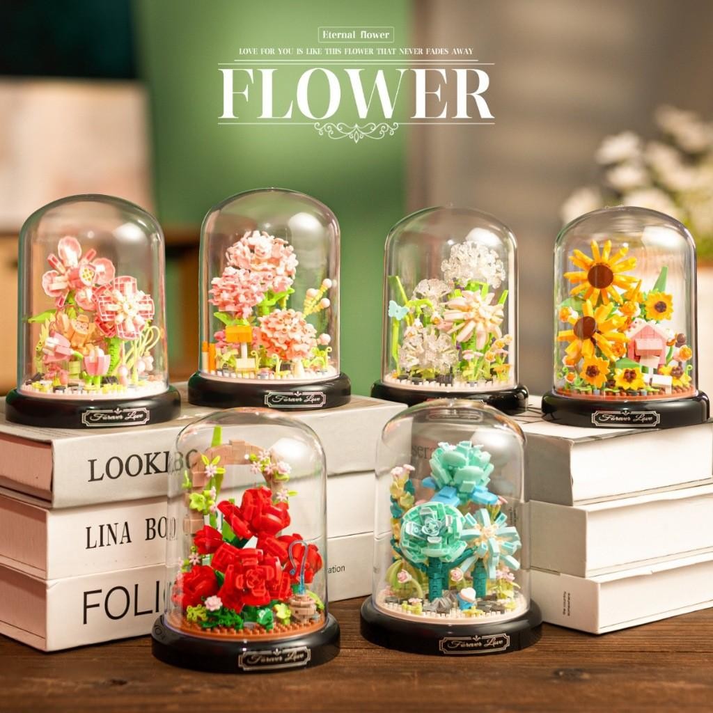 Brick Mainan Block Susun Flower/ Bunga Hias Lampu Plastik Artificial Buket / Mainan Brick Karakter