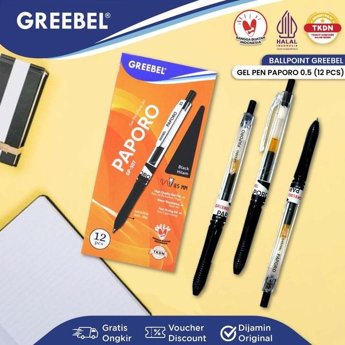 

Tersedia Greebel Gel Pen Pulpen Gel Pena Ballpen (Gp-507 Paporo 0.5 Hitam) / Alat Tulis Kantor Sekolah Anak