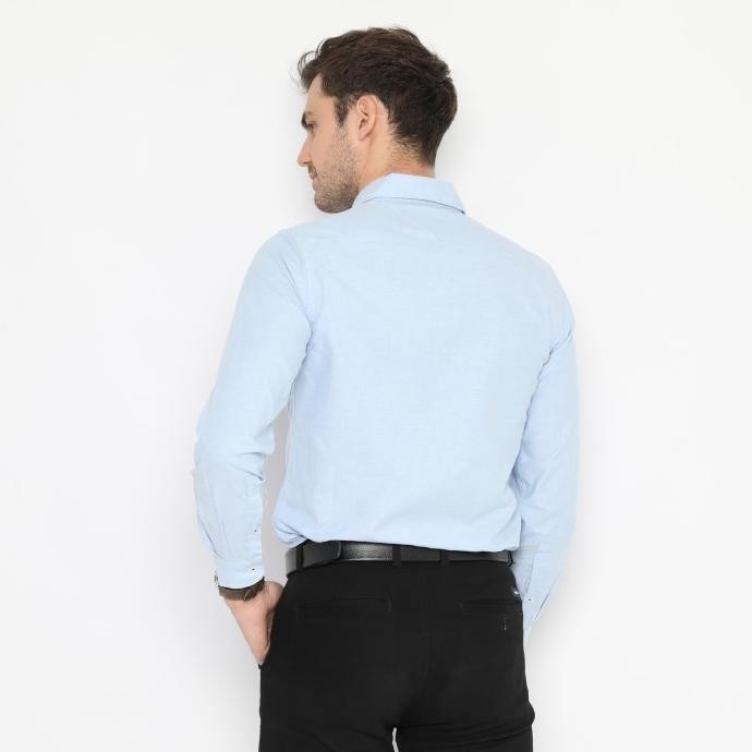 Promo Ricardo Kemeja Pria Biru Polos Lengan Panjang 22169