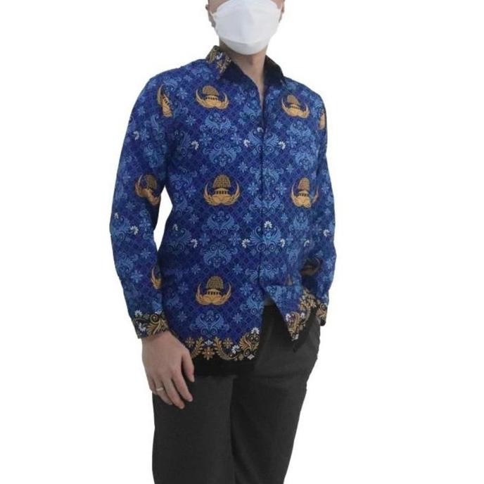 Promo Kemeja Batik Korpri Pria Lengan Panjang Kerah Hitam Bahan Katun C50S Atau C40S Kain Baju Kain 