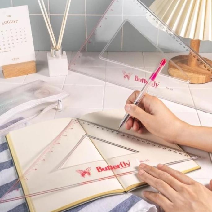 

siap kirim butterfly triangular ruler set 14cm 23cm 90 no.6 no.8 penggaris butterfly sudut segitiga panjang set lusin box [12pcs]