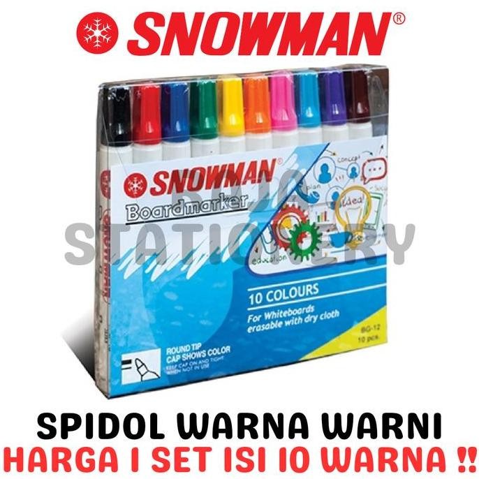 

Snowman Colour Whiteboard Marker SET 10 WARNA / Spidol Warna Snowman Warna Warni