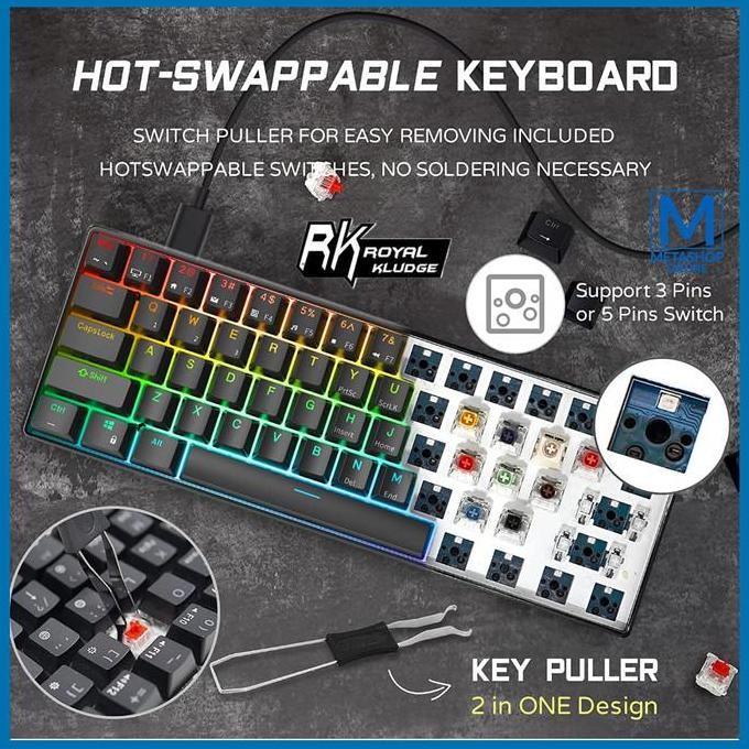 ROYAL KLUDGE RK61 WIRELESS MECHANICAL KEYBOARD GAMING 60% HOTSWAP 61