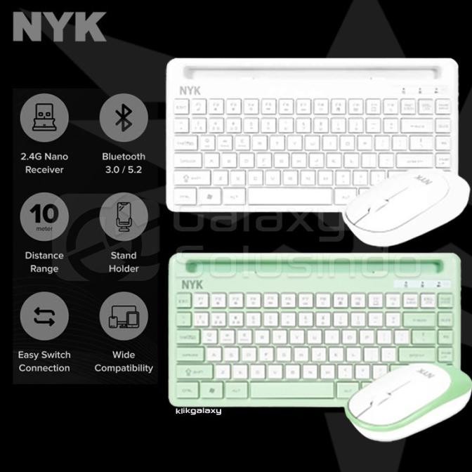 Nyk K50 K 50 Wireless Bluetooth Dual Mode Keyboard Mouse - Mint / White New Stok
