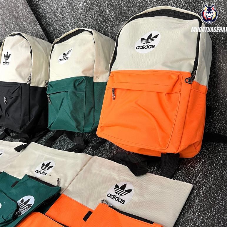 Diskon Adidas Fullset Colorful Backpack Free Totebag Pouch Kotak Pensil / Tas Ransel Warna Warni  / 