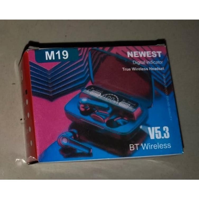 Headphone Bluetooth 5.1 Earbud M19 Tws Nirkabel Led Digital Power Display Bass Stereo