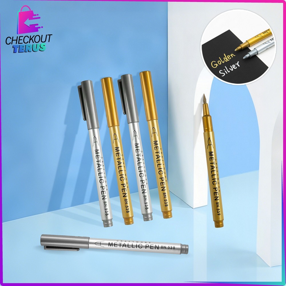 

CT A118 Spidol Warna Metalik Gold Silver Waterproof Spidol Tinta Metalik Emas Perak Metallic Craftwork Scrapbook Pen Marker