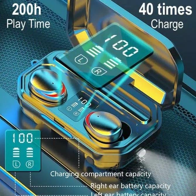 Original Headset Bluetooth Terbaru TWS F9 m15 BT 5.1 Original Headset 9D Led se