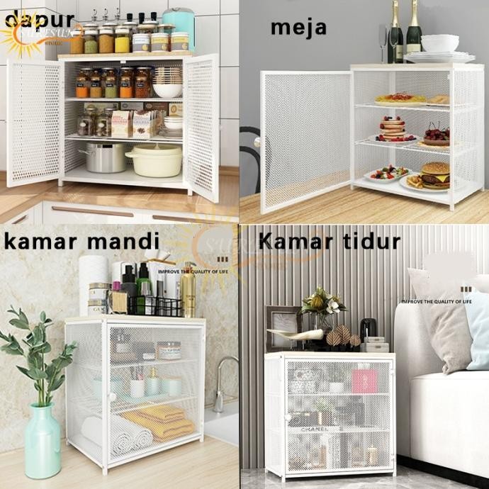 Lemari Makanan Minimalis Rak Dapur Stainless Rak Penyimpanan Serbaguna