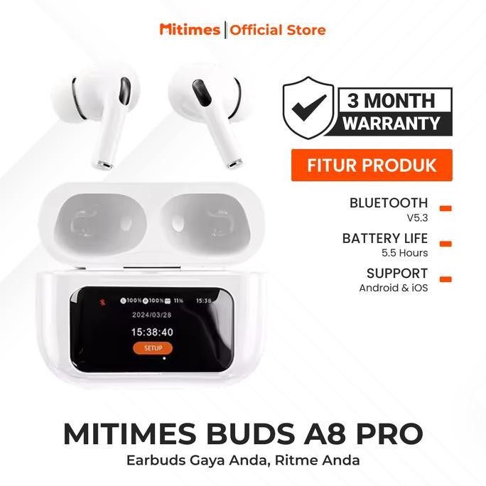 Original Mitimes A8 Pro TWS Earphone Bluetooth ANC Smart Touch Display