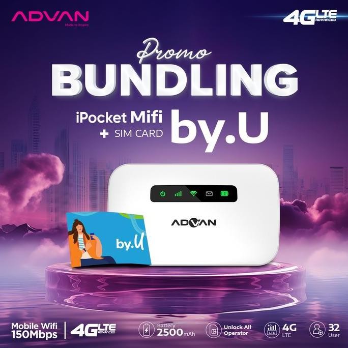 ADVAN Ipocket MIFI MF01 Unlock All Operator baterai 2500 mAh Portable Wifi Device Free SIM Card By.u