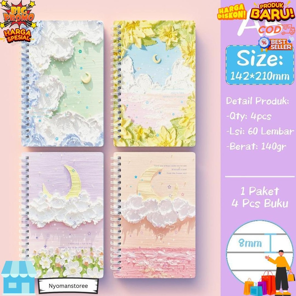 

Aimilo Notebook A5 1 Paket 4 Pcs Buku Diary Aesthetic Buku Jurnal Aesthetic Sekolah 60 Lembar D Gratis Ongkir
