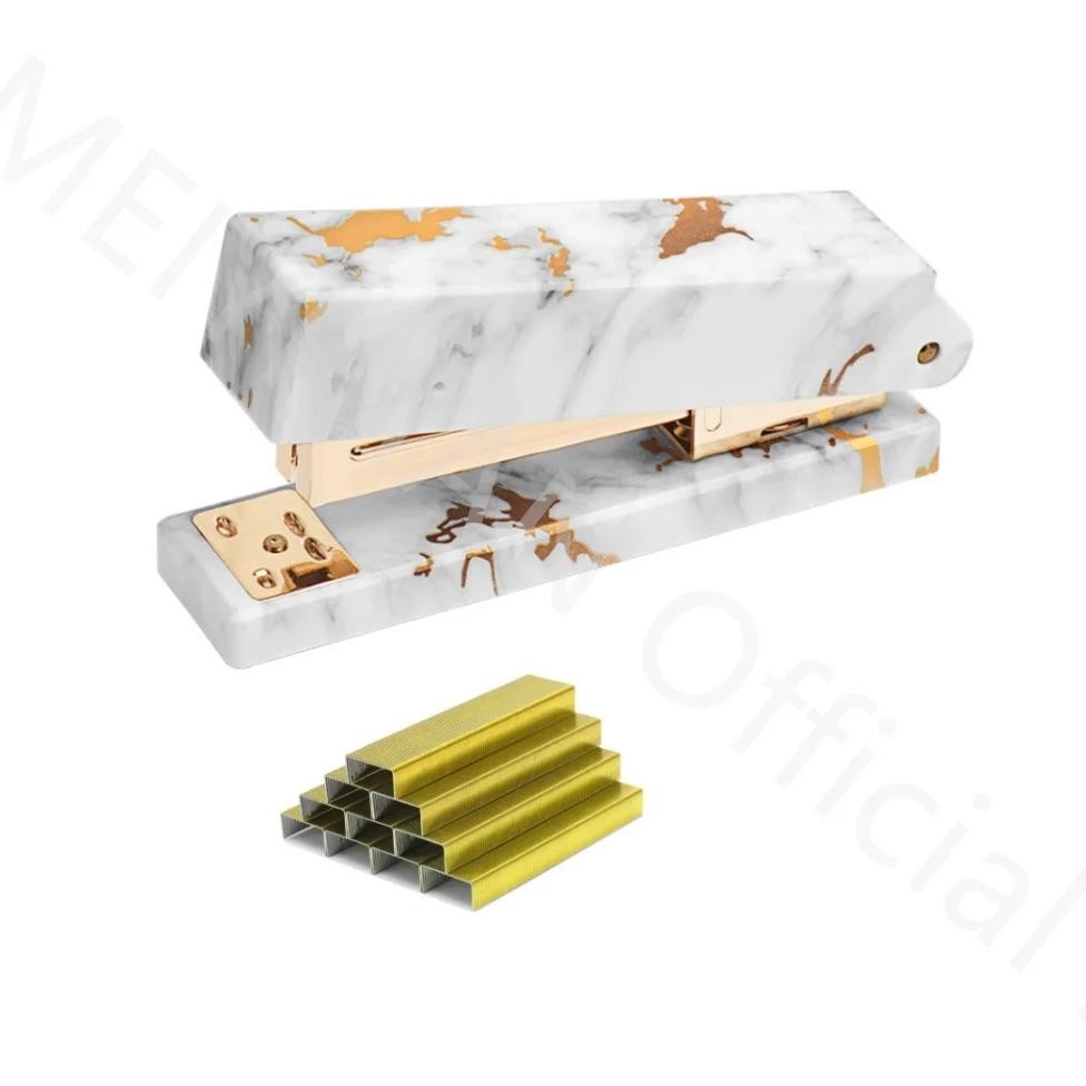 

Marble Gold Desktop Stapler With 1000Pc Staples, Standard Office Manual Stapler Desktop Stationery Accessories Binding Supplies
