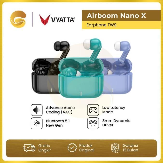 Original VYATTA Airboom Nano X TWS Bluetooth Headset Earphone Gaming Mode