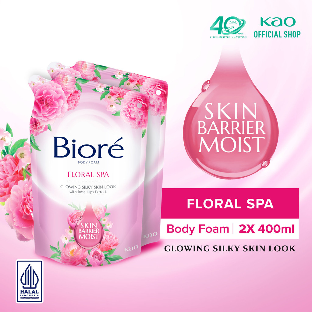 Biore Beauty Sabun Mandi Cair Pelembab Kulit Floral Spa Refill 400 ml Twin Pack - Sabun Cair Body Wa