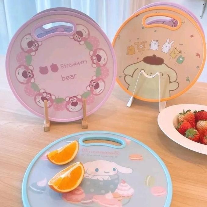 PAPAN POTONG SAYUR BUAH TALENAN BESAR BULAT CUTTING BOARD SANRIO KUROMI UNGU CINNAMOROLL BIRU CUTTIN