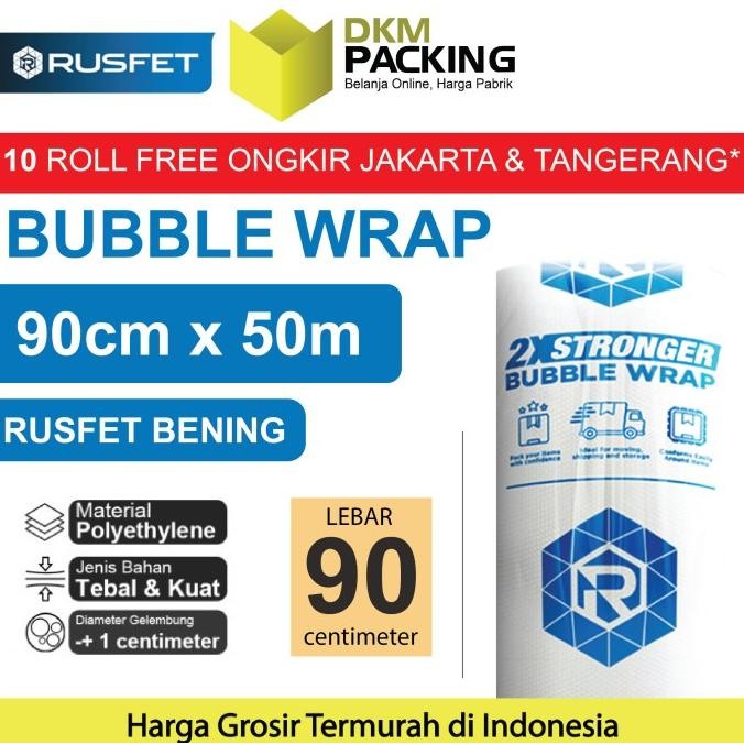 

tersedia plastik bubble wrap rusfet bening 90cm x 50m tebal bubblewrap roll