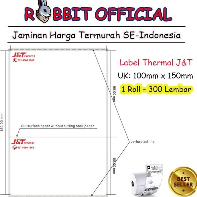 

LABEL THERMAL 100 X 150 [J&T] 2 RANGKAP STICKER 100x150 mm 300 Pcs murah